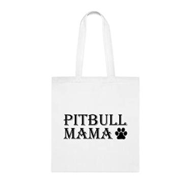 Imagem de Pitbull Mama Bolsa de mão, presente para mamãe Pitbull, presente para mamãe Pitbull, aniversário de mamãe Pitbull bolsa de ombro Pitbull Mama, bolsa de ombro reutilizável Pitbull Mama, Branco