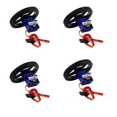 Imagem de Geekstory Micro servomotor Feetech FS90R rotação contínua de 360 graus + roda de pneu RC para Arduino Micro: bit (pacote com 4)