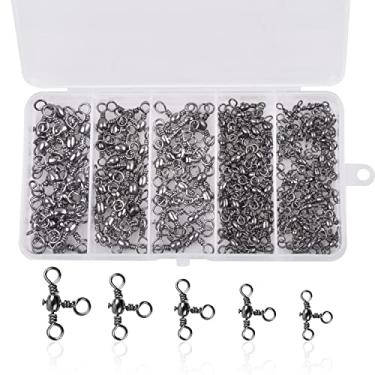 Imagem de JOGFFDE Kit giratório de barril de linha cruzada de 3 vias - 130 peças T-Turn Crossline gira conector de linha de pesca de cobre giratório acessórios de pesca