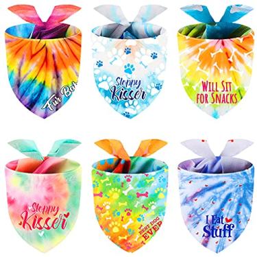Imagem de 6 peças tie dye pet bandana arco-íris pet cachecol triangular colorido animal de estimação traje de animal de estimação ajustável reversível triângulo babador lavável cão lenço para cachorro filhote de estimação para pet cachorro gato uso diário festa de aniversário