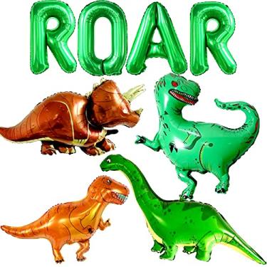 Imagem de Conjunto de balões de dinossauro Big Roar, 138 cm – letras de balão Roar | Balão de dinossauro autônomo | Artigos de festa de aniversário de dinossauro | Decorações de festa de dinossauro rugoso | Decoração de chá de bebê com tema de dinossauro