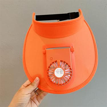 Imagem de KOSDFOGE Chapéu de Verão Infantil Algodão Com Ventilador USB Recarregável Aba Larga Viseira Solar para Viagem Praia(Orange (The Fan Type))