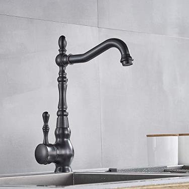 Imagem de Torneiras para pia de cozinha latão preto bronze torneira única torneiras para lavatório montadas no convés torneira misturadora de água quente e fria, A