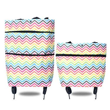 Imagem de Saco de compras portátil feminino dobrável para compras de mercearia pequeno carrinho de puxar comprar vegetais saco de armazenamento de alimentos organizador saco rebocador (Estilo 3)