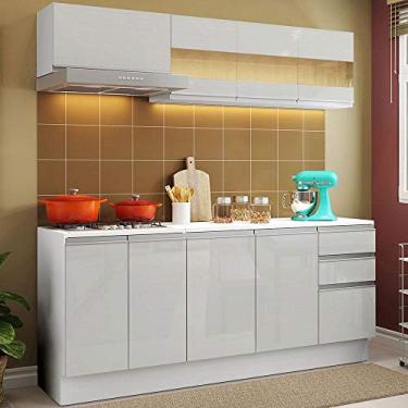 Imagem de Cozinha Compacta 100% Mdf Madesa Smart 180 cm Com Balcão e Tampo - Frentes Branco Brilho