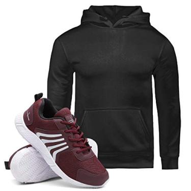 Imagem de Moletom Masculino Canguru + Tenis Running Masculino Academia - Preto/GG -Vermelho/39