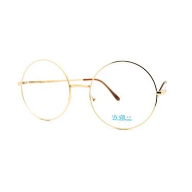 Imagem de Óculos de lente transparente com armação circular supergrande, Dourado, One Size