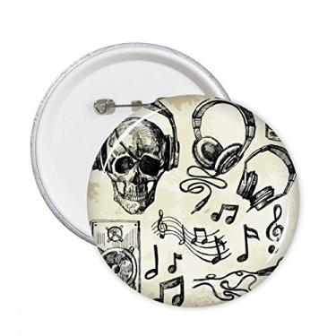 Imagem de Fone de ouvido de caveira, padrão de instrumento musical, pinos redondos, emblema, botão, emblema, acessórios, decoração, 5 peças