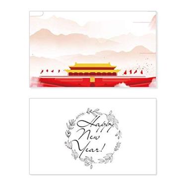 Imagem de Bandeira vermelha Tiananmen Mountain Fog Ano Novo Festival Cartão Bless Mensagem Presente
