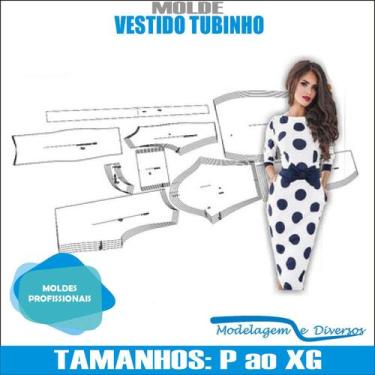 Imagem de Molde Vestido Tubinho, Modelagem&Diversos, Tamanhos P Ao Xg
