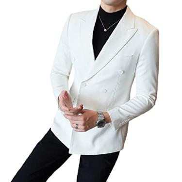 Imagem de Blazer masculino terno jaqueta, blazer de casamento slim fit sólido trespassado Outwear Prom Smoking Counter Coat, Branco, 2GG (54)
