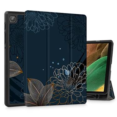 Imagem de Mektron Capa para tablet Galaxy Tab A7 Lite Samsung de 8,7 polegadas modelo 2021 (SM-T220/T225/T227) com suporte para caneta S, capa traseira rígida leve com visualização em vários ângulos, crisântemos de linha