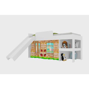 Imagem de Cama Infantil com Escorregador e Cortina 90 Playground Branco - Art In Móveis