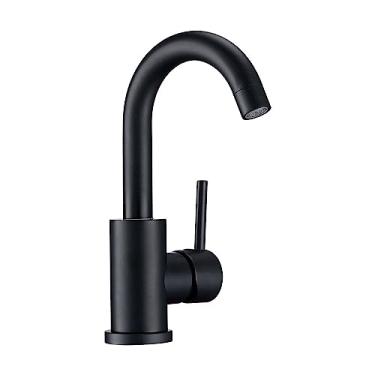 Imagem de Torneira de banheiro de latão ouro escovado torneira de lavatório quente e fria torneira misturadora para pia com alça única montada em preto fosco, 6204 MB, 1