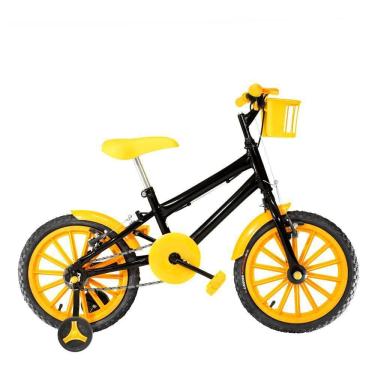 Imagem de Bicicleta Infantil Masculina Aro 16 Nylon Preta e Amarela