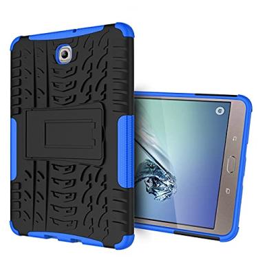 Imagem de Capa para tablet, capa protetora, capa para tablet compatível com Samsung Galaxy Tab S2 8 polegadas/T710 textura de pneu à prova de choque TPU+PC capa protetora com suporte de alça dobrável (cor: azul escuro
