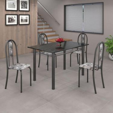 Imagem de Conjunto de Mesa 010 Tubular 120cm com Tampo de Ardósia 4 cadeiras Iris Soma Móveis Paraopeba / Mart Prata