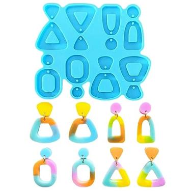 Imagem de Brincos epóxi de cristal faça você mesmo moldes de joias pendurados pingente decoração 4 estilos combinados espelho irregular molde de silicone 4 estilos combinados moldes de chaveiro com furo