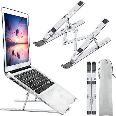 Imagem de Suporte para laptop, suporte de notebook portátil dobrável de alumínio ajustável, compatível com MacBook Air Pro, HP, Lenovo, Dell, mais laptops e tablets de 10 a 15,6 polegadas (prata)