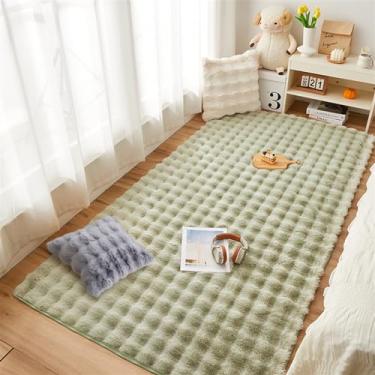 Imagem de Insun Tapete macio e fofo para sala de estar grande, tapete lavável moderno sem derramamento para quarto, tapete decorativo de pelúcia de coelho de pele sintética, verde, 1,77 m x 2,6 m