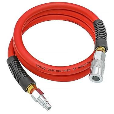 Imagem de YOTOO Mangueira de ar 1,27 cm x 1,82 m, mangueira de compressor de ar híbrida de 300 PSI, resistente, leve, resistente a torções, flexibilidade para todos os climas com conexões de ar industrial de 9,5 mm e restritores de curvatura, vermelha
