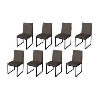 Imagem de Kit 8 Cadeira Para Sala De Jantar Trendy Base Metálica Preto Suede Marrom