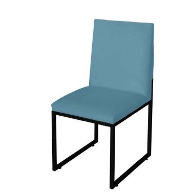 Imagem de Cadeira Para Sala De Jantar Trendy Base Metálica Preto Suede Azul Turquesa