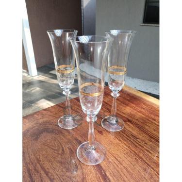Imagem de Taça para Champanhe Angela Decorada em Cristal Ecológico Gold 190ml - Bohemia