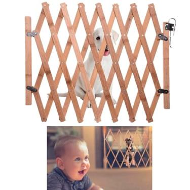 Imagem de Portao Pet Retratil Cachorro Criança Bebe Grade Bambu Ajustavel Cercadinho Barramento Previne Quedas Acidentes