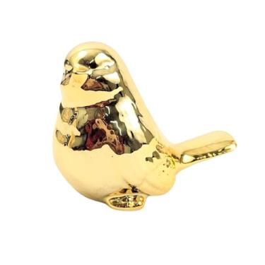 Imagem de INIGUAL, Enfeite Pássaro Dourado 8x10x6cm Decoração Cerâmica