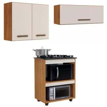 Imagem de Conjunto Balcão para Cooktop 4 bocas 2 nichos e 2 Armários Aéreo Nature/off White