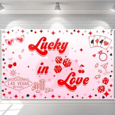 Imagem de Avezano Las Vegas Pano de fundo de despedida de solteira Lucky in Love Banner com tema de cassino vermelho decorações de despedida de solteira faixa de festa de despedida de solteira para sessão de