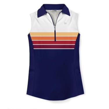 Imagem de Tipsy Elves Camiseta feminina de golfe de secagem rápida, sem mangas, zíper 1/4, camiseta regata para mulheres, roupas polo Pickleball, Fatia do pôr do sol azul-marinho, 2X