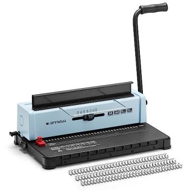 Imagem de OFFNOVA Máquina de encadernação de arame, perfura 12 folhas, 34 - furos quadrados, encadernação de 120 folhas com margem lateral ajustável, fácil de perfurar para tamanho carta / A4 / A5