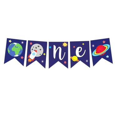 Imagem de Decorações de aniversário para primeira viagem ao redor do sol, decorações de aniversário espacial, banner de cadeira alta planetas do espaço sideral banner espacial, festa de aniversário espacial, suprimentos para festa de 1º aniversário
