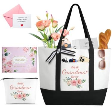 Imagem de TRSODD Presentes de Dia das Mães para a vovó, presentes de aniversário de 70 anos, sacola floral para avó para mulheres, presentes gigi para avó, bolsa de praia, bolsa de maquiagem, bolso interno,