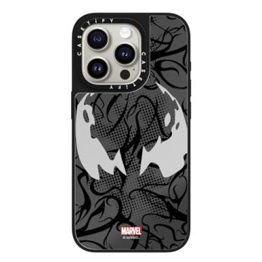 Imagem de CASETiFY Capa espelhada para iPhone 15 Pro [Homem-Aranha Co-Lab / Proteção contra quedas de 1,5 metros/Compatível com Magsafe] - Máscara Venom - Prata em Preto
