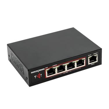 Imagem de Extensor PoE com velocidades Gigabit e interruptor de passagem, 48V 60W PoE+, 1 PoE++ entrada e 4 saídas PoE, IEEE802.3af/at/bt, proteção contra surtos de 6KV, sem necessidade de energia