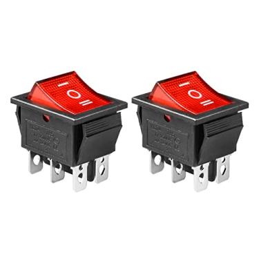 Imagem de 2 peças AC 20A/125V 15A/250V DPST 6 pinos 3 posições (ON)-Off-(ON) interruptor interruptor basculante de barco com luz LED vermelha da QTEATAK