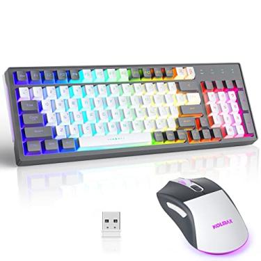 Imagem de CK98 Combo de teclado e mouse para jogos sem fio, teclado recarregável RGB cinza para jogos, retroiluminado, 98 teclas, sensação mecânica, teclado de duas cores e mouse para jogos, 3200DPI para PC Mac