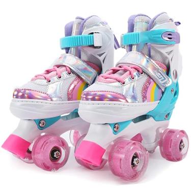 Imagem de Patins para meninas e crianças, patins ajustáveis de 4 tamanhos com 8 rodas iluminadas, respiráveis, iluminantes, crianças, crianças, meninos, presente de aniversário para atividades ao ar livre