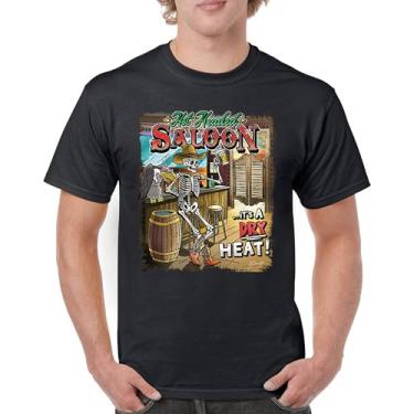 Imagem de Camiseta masculina Hot Headed Saloon But its a Dry Heat Funny Skeleton Biker Beer Drinking Cowboy Skull Southwest, Preto, GG