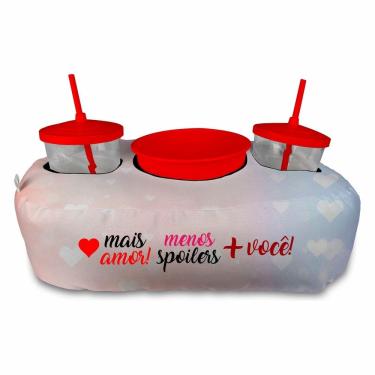 Imagem de Almofada Kit Cinema Pipoca 2 copos canudo e balde Namorados Mais Amor Menos Spoilers + Você