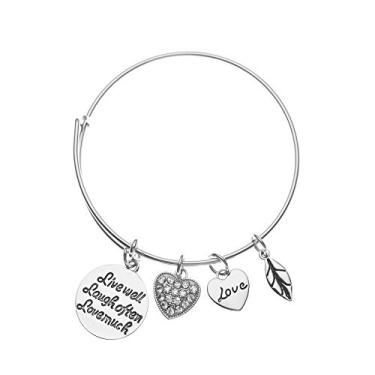 Imagem de Infinity Collection Pulseira de arame ajustável Live Well Love Much Laugh Often - Pulseira expansível inspiradora, presente para ela, 8 inch, veludo