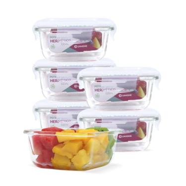 Imagem de Kit 6 Pote Vidro Hermético Quadrado 320ml Marmita Mantimentos (Branco)