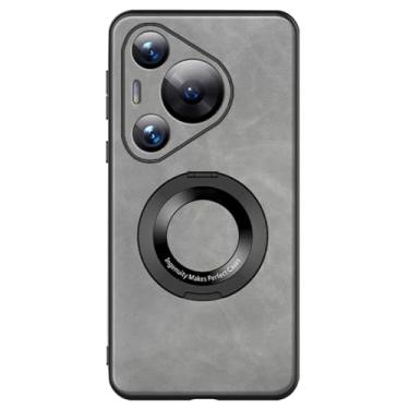 Imagem de LTLMYDAM Capa para Huawei Pura 70 Ultra/70 Pro/70 Pro+/70, capa de couro com suporte de anel para lente protetora suporta carregamento sem fio, cinza, 70