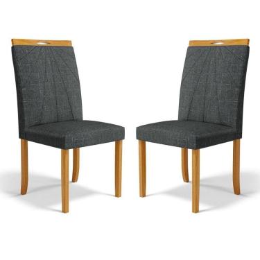 Imagem de Kit Com 2 Cadeiras Maiara Madeira Maciça Estofadas Para Mesa De Jantar Linho Chumbo 406