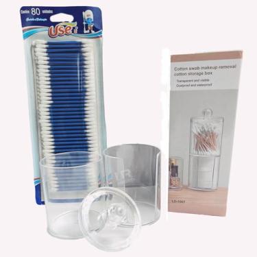 Imagem de Porta Algodão Cotonete Acrílico 2in1 Com Tampa + 80 Cotonetes