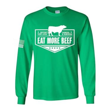 Imagem de Camiseta masculina de manga comprida Support Your Local Farmers Eat More Beef Farm to Table, Verde irlandês, M