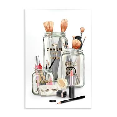 Imagem de Stupell Industries Maquiagem de marca de moda em frascos Mason Jars design glamoroso, projetado por Ziwei Li Wall Art, 25,4 x 38,4 cm, rosa, sala de estar